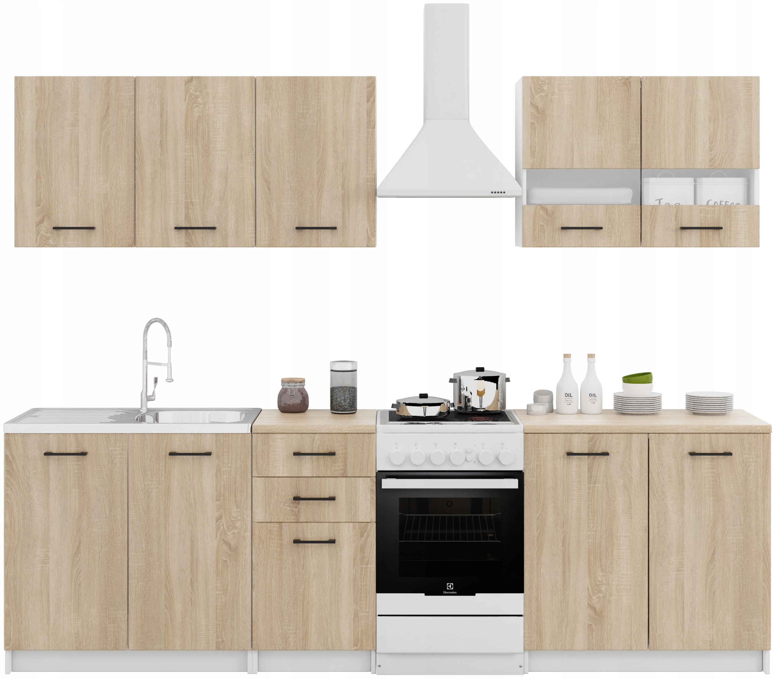 Gotowy Zestaw Mebli Kuchennych z Blatami Kuchnia Komplet Szafek Dąb Sonoma