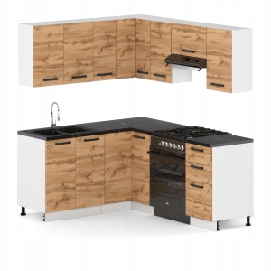 MEBLE KUCHENNE KUCHNIA ZESTAW SZAFKI MODUŁOWE BLAT MILAN NAROŻNA DĄB WOTAN