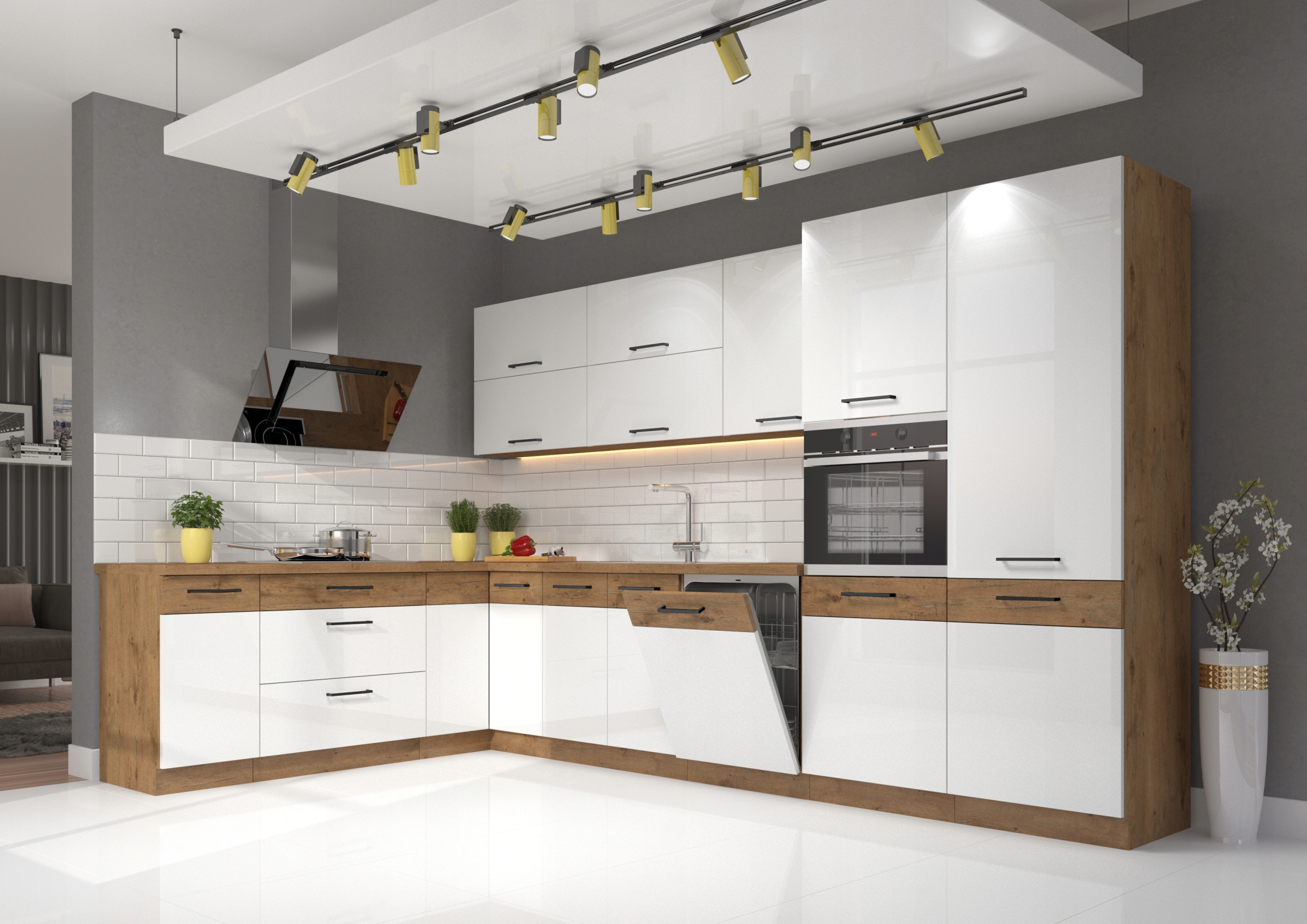 Szafki Meble kuchenne VIGO BIAŁY POŁYSK 210 x 350 cm BEZ BLATÓW