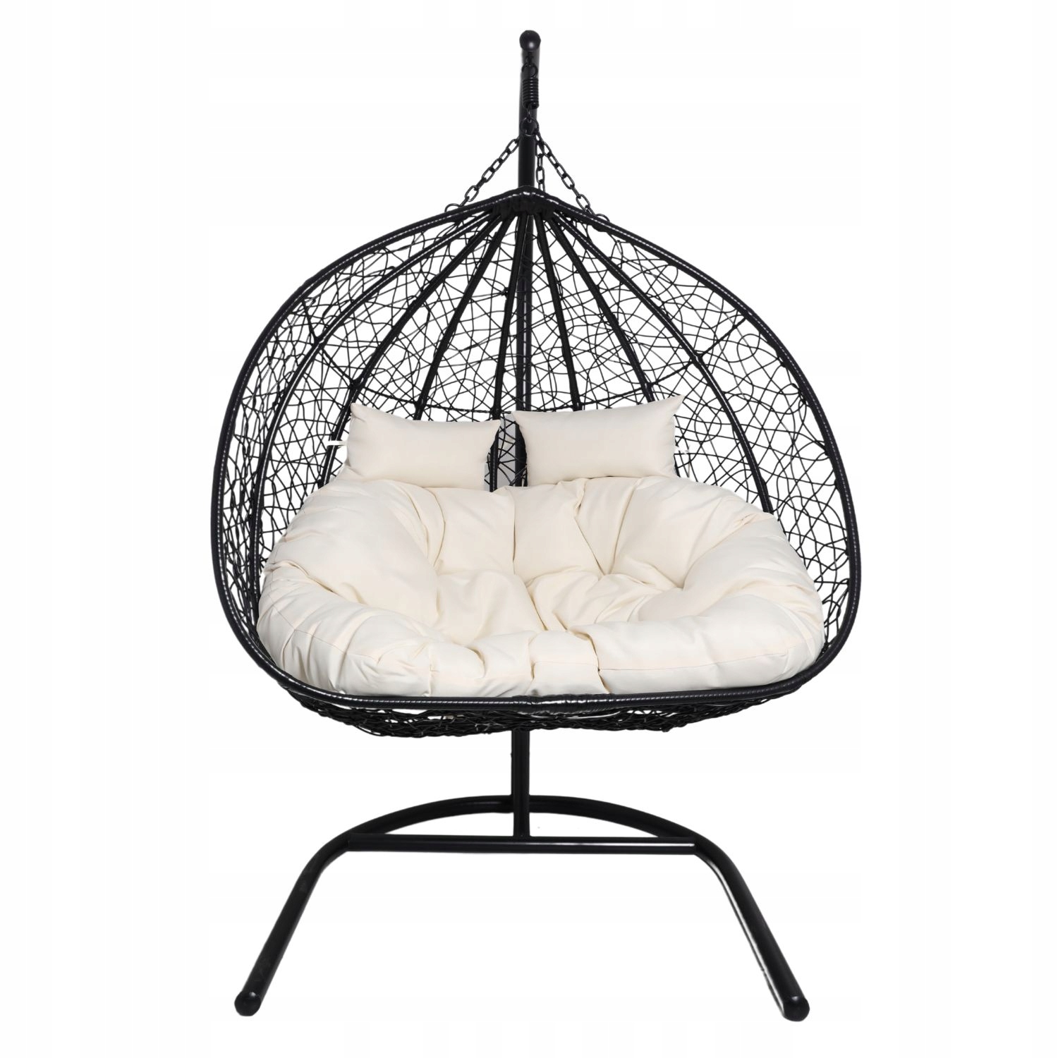 Fotel wiszący dwuosobowy - kokon dwuosobowy czarny (Beżowa Poduszka)