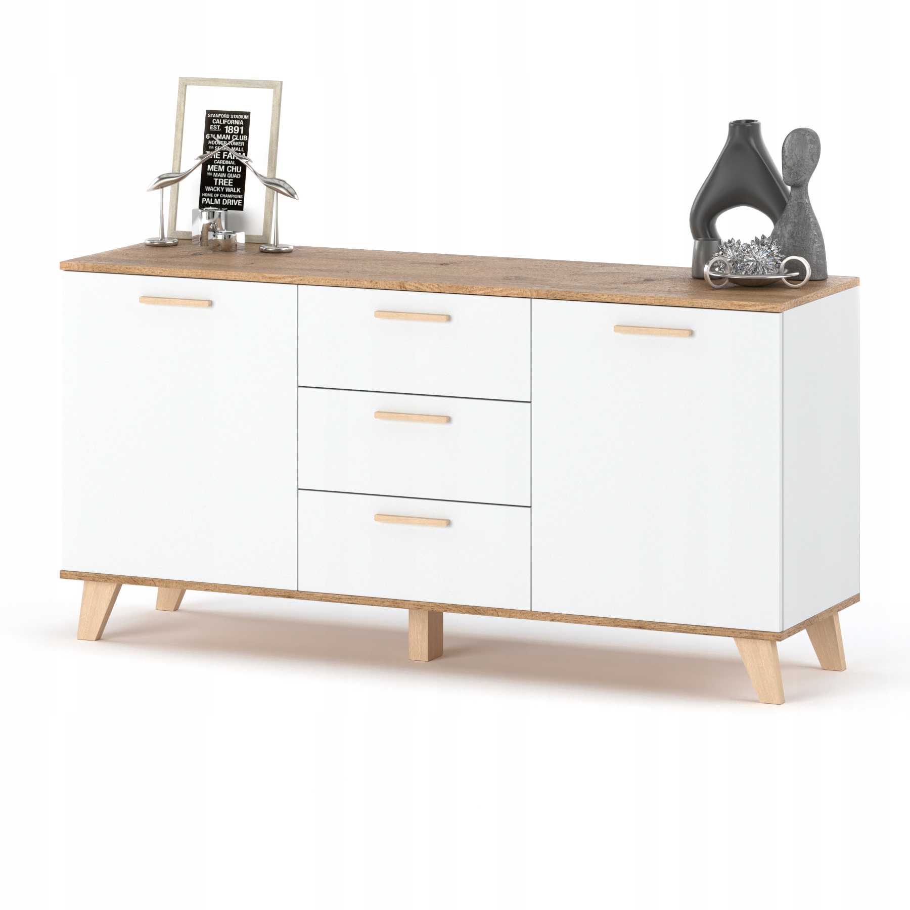 Komoda BIALA 3Szuflady 2drzwi Duza Szafka RTV 150CM OSLO Styl Skandynawski