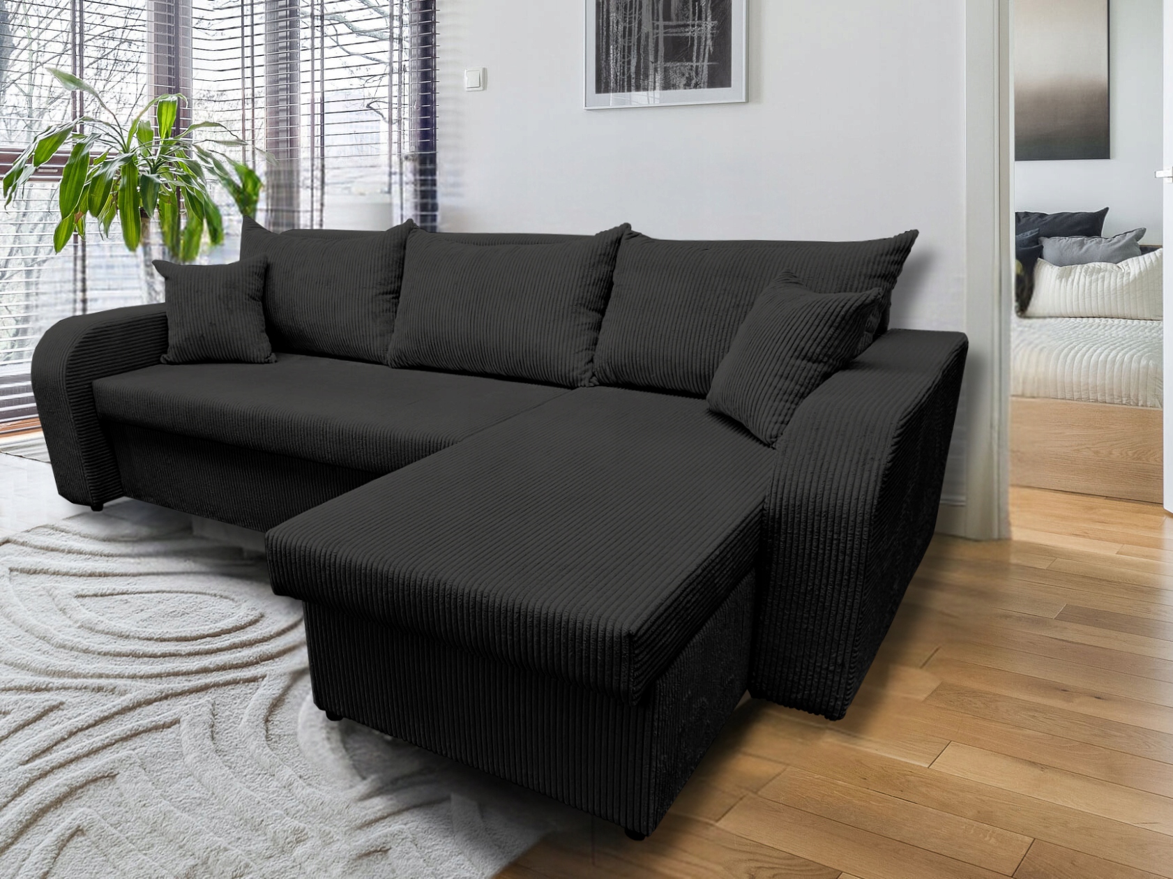 Narożnik rozkładany z funkcją spania - PALERMO sztruks, 2 pojemniki